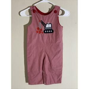 Stelly Belly Red Gingham Crane Machine Construction 1pc Outfit Romper Toddler 24